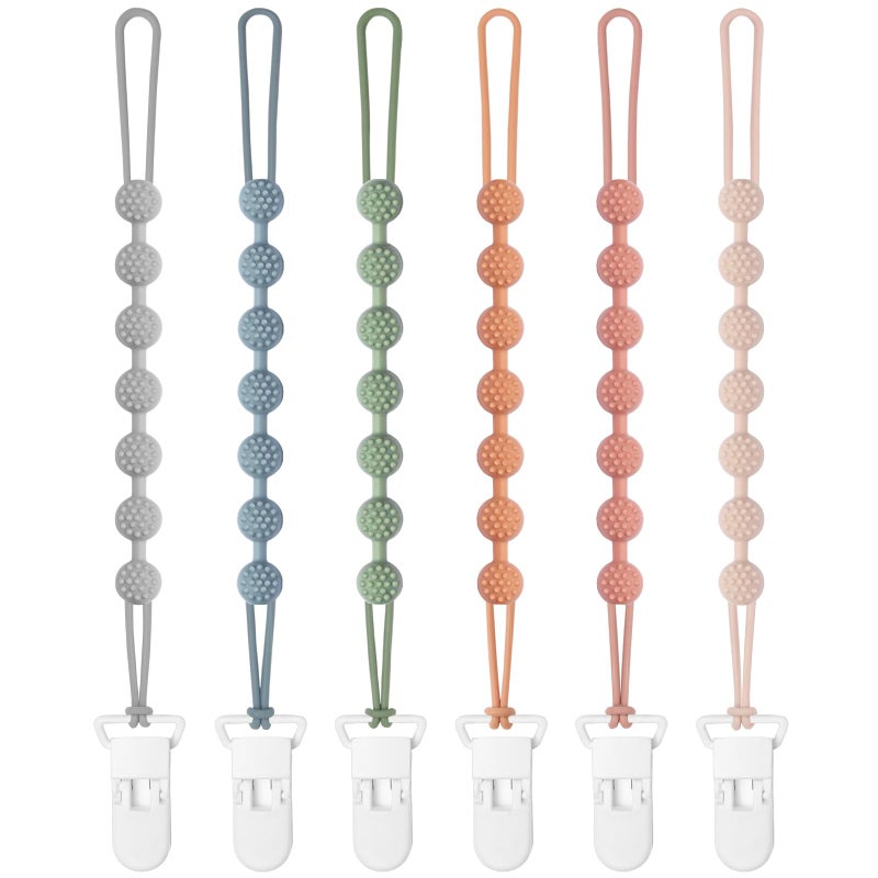 Eascrozn 6 Pack Baby Pacifier Clip, Silicone Pacifier Clips Holder with One Piece Design, BPA Free, Soft Flexible Binky Clips with Texture for Baby Boy and Girl - Image 1