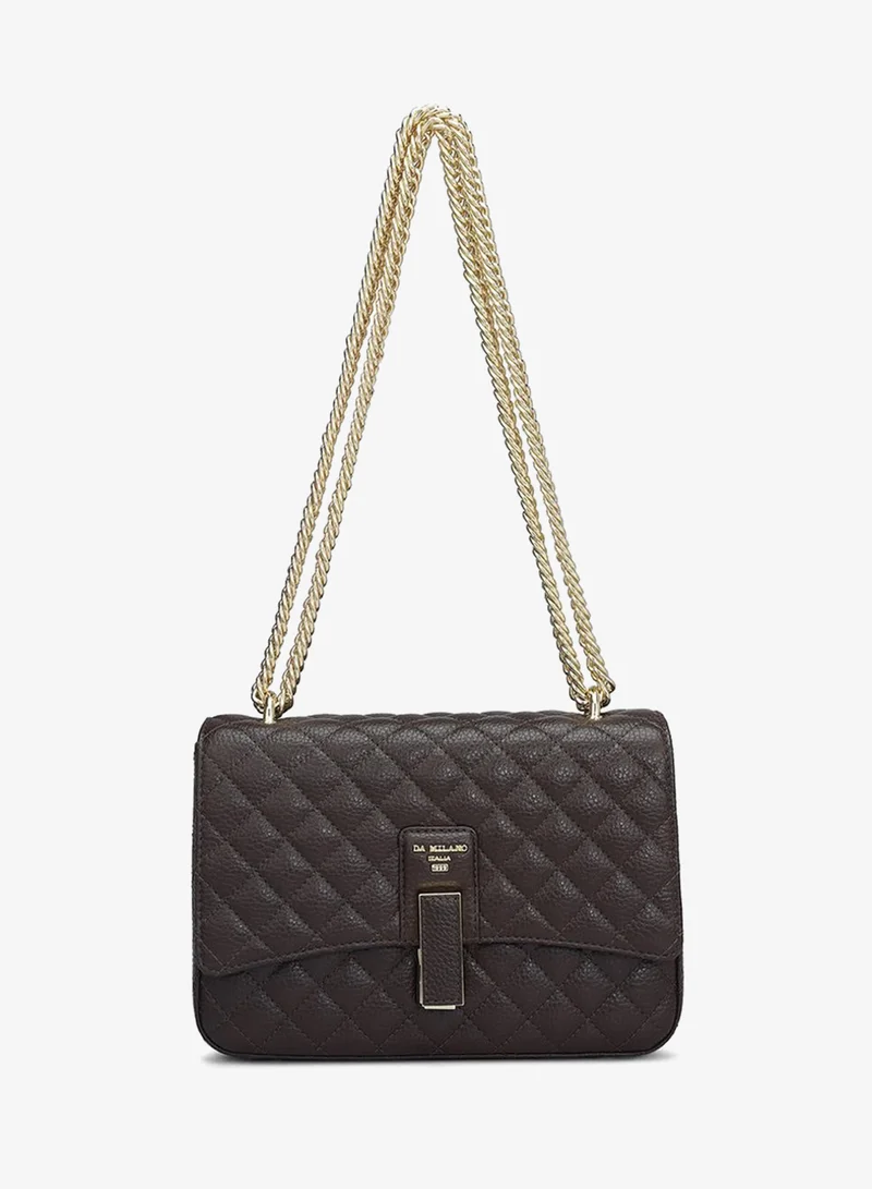 دا ميلانو حقيبة جلد طبيعي بنية بحمالة