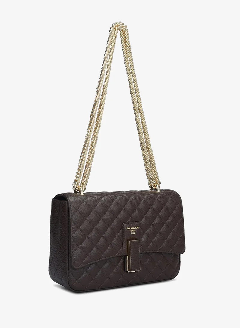 دا ميلانو حقيبة جلد طبيعي بنية بحمالة