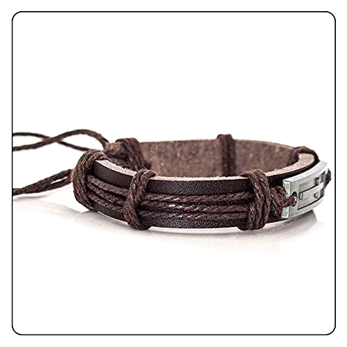 Fusamk Fashion Cross Tag Bangle Adjustable Leather Cuff Wristband Drawstring Rope Bracelet(Brown) - Image 5