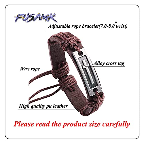 Fusamk Fashion Cross Tag Bangle Adjustable Leather Cuff Wristband Drawstring Rope Bracelet(Brown) - Image 2