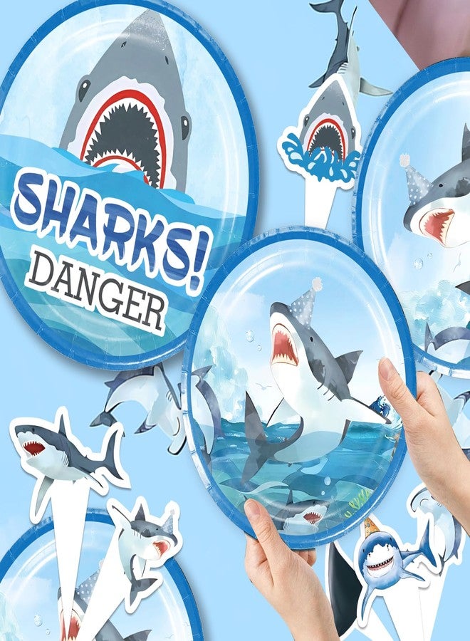 cocomigo 197 Pcs Shark Birthday Party Decorations Tableware Set, Shark Party Supplies Include Banner, Plates, Tablecloth, Cake Topper and Balloons Etc, for Shark Themed Decorations Serves 25 Guests - Image 5