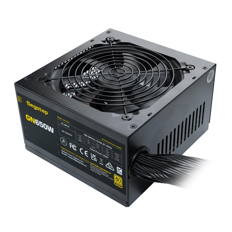 Segotep 650W 80 Plus Gold Certified Non-Modular ATX Power Supply with 6+2 Pin Connectors PFC Protection and RoHS Compliance, 120mm Silent Fan Gaming PSU GN-650 Black - Image 1