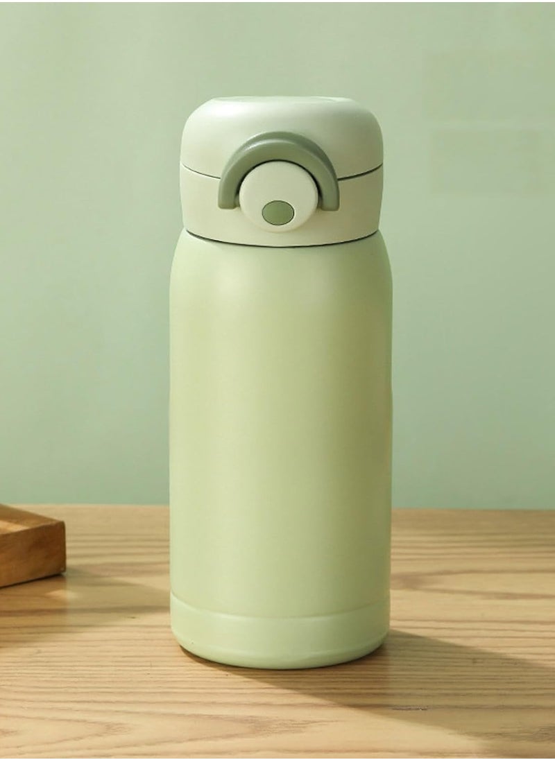 Generic - Mini Water Bottle,Thermal Cup With Snap Flip Lid Leak Proof,Cute Insulated Stainless Steel Bottle For Hot & Cold Drink,BPA Free,Perfect for Coffee,beverage,Water,Tea (Green, 350ml) - Image 1