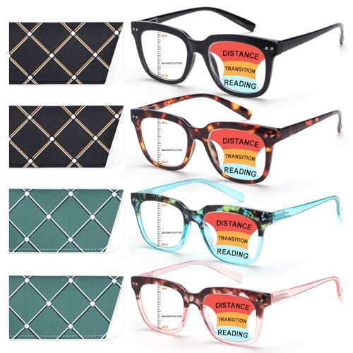 CHOFILORD Progressive Multifocus Reading Glasses for Women Men Blue Light Blocking Spring Hinge Square Computer Readers (4 Pack Mixed C, 1.5, Diopters) - Image 1
