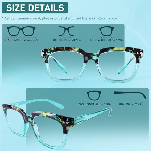 CHOFILORD Progressive Multifocus Reading Glasses for Women Men Blue Light Blocking Spring Hinge Square Computer Readers (4 Pack Mixed C, 1.5, Diopters) - Image 2