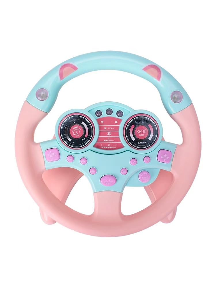 Yohencin Simulated Driving Controller Portable Simulated Steering Wheel Copilot Toy Children's Small Steering Toy Gift Funny Interactive Driving Wheel with Music. (Pink) - Image 1