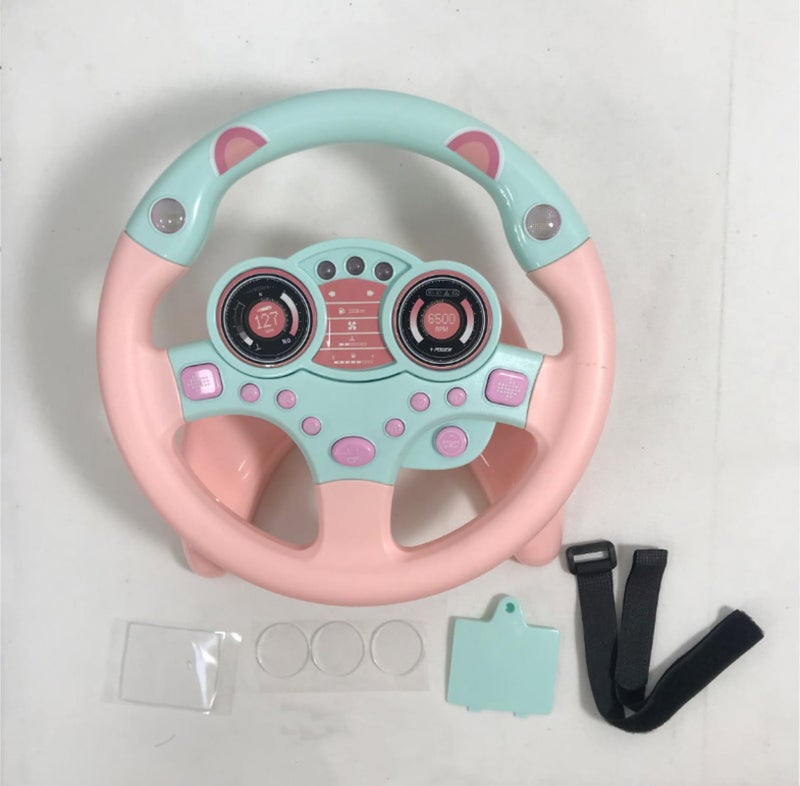 Yohencin Simulated Driving Controller Portable Simulated Steering Wheel Copilot Toy Children's Small Steering Toy Gift Funny Interactive Driving Wheel with Music. (Pink) - Image 3
