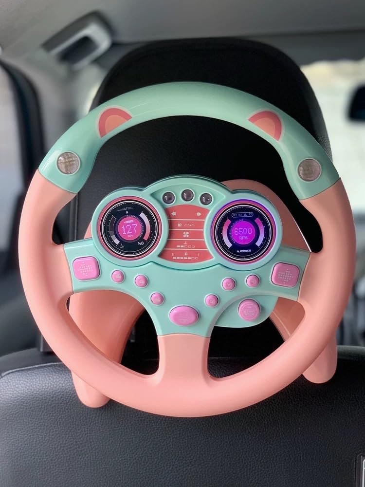 Yohencin Simulated Driving Controller Portable Simulated Steering Wheel Copilot Toy Children's Small Steering Toy Gift Funny Interactive Driving Wheel with Music. (Pink) - Image 2