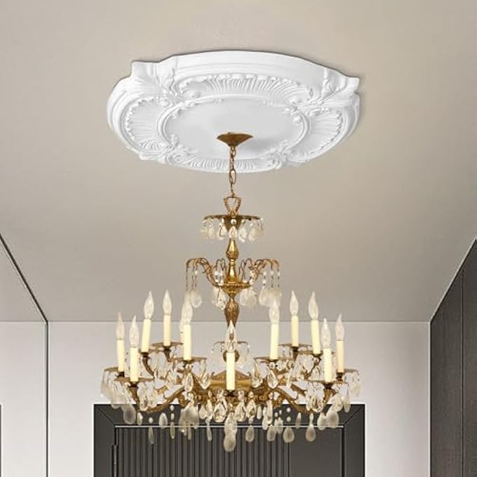 CEILING LIGHT MEDALLION, DECORATIVE CEILING MEDALLION WITH LIGHT HOLE, ADHESIVE EUROPEAN DESIGN SAFE DECORATION FOR CHANDELIER MOUNTING HOMEOWNERS CONTRACTORS - Image 3