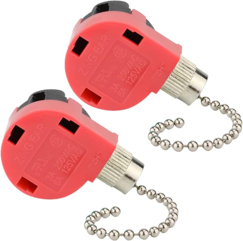 DAYONE Zing Ear ZE-268S1 3 Speed 4 Wire Ceiling Fan Switch Replacement, Pull Chain Control, Nickel, 2PCS - Image 1