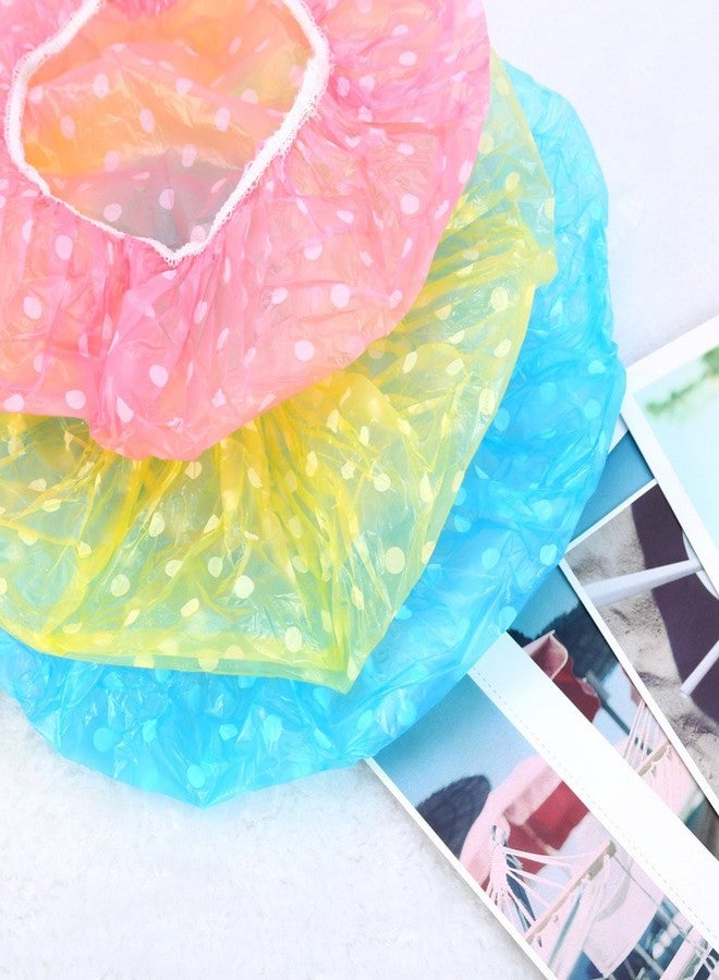 CONNECTWIDE® Polka Dot Fancy Shower Caps, Waterproof ABS Bath Cap Bathing Hair Cap Salon Hat for Kids Adults, Lady Salon Spa with Elastic Band (One Size Fits All)- Assorted (Set of 9) - Image 2