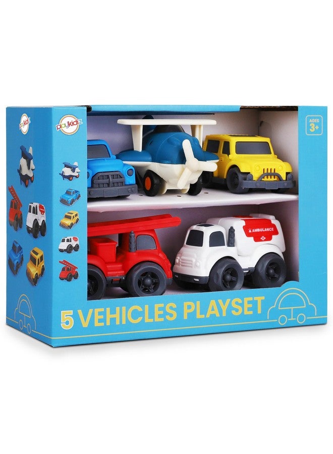 Playkidiz 5 Pack Toddler Car Toys Playset - Toy Cars, Including Airplane, Fire Truck, Ambulance, Pick Up Truck and Jeep, Ideal Car Set Gift for Ages 3-5 (Colors May Vary) - Image 1