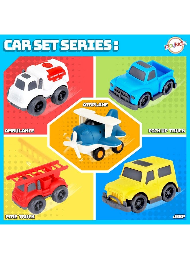 Playkidiz 5 Pack Toddler Car Toys Playset - Toy Cars, Including Airplane, Fire Truck, Ambulance, Pick Up Truck and Jeep, Ideal Car Set Gift for Ages 3-5 (Colors May Vary) - Image 3