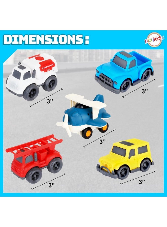 Playkidiz 5 Pack Toddler Car Toys Playset - Toy Cars, Including Airplane, Fire Truck, Ambulance, Pick Up Truck and Jeep, Ideal Car Set Gift for Ages 3-5 (Colors May Vary) - Image 2
