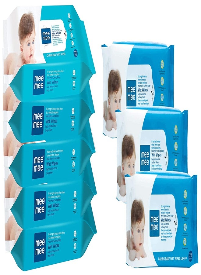 Mee Mee Baby Gentle Wet Wipes with Aloe Vera extracts |72 pcs| Pack of 5 & Baby Gentle Wet Wipes with Lemon extracts |72 pcs| Pack of 3