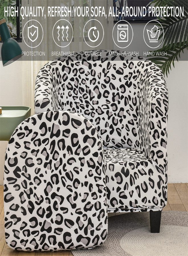 Jusmate Stretch Club Chair Slipcover, 2-Piece Tub Chair Cover Printed Barrel Chair Slipcover with Elastic Bottom, Non Slip Armchair Covers Furniture Protector for Bar Counter Living Room (White/Black) - Image 3