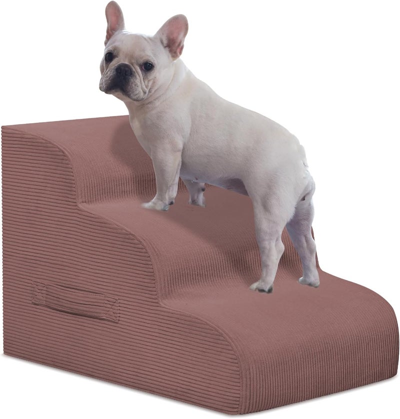 Mesa Lemon Dog Steps for Small Dogs, 3-Step Pet Ramp Stairs for High Beds and Sofa, Non-Slip Pet Stairs for Small Dogs and Cats, Removable and Easy to Clean Cover, Pink - Image 1