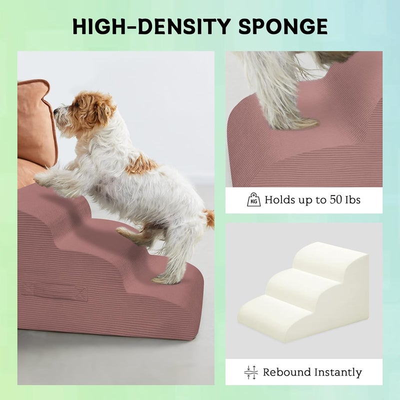 Mesa Lemon Dog Steps for Small Dogs, 3-Step Pet Ramp Stairs for High Beds and Sofa, Non-Slip Pet Stairs for Small Dogs and Cats, Removable and Easy to Clean Cover, Pink - Image 5