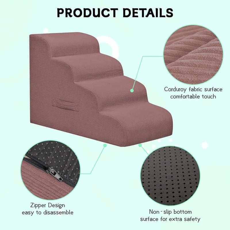 Mesa Lemon Dog Steps for Small Dogs, 3-Step Pet Ramp Stairs for High Beds and Sofa, Non-Slip Pet Stairs for Small Dogs and Cats, Removable and Easy to Clean Cover, Pink - Image 3