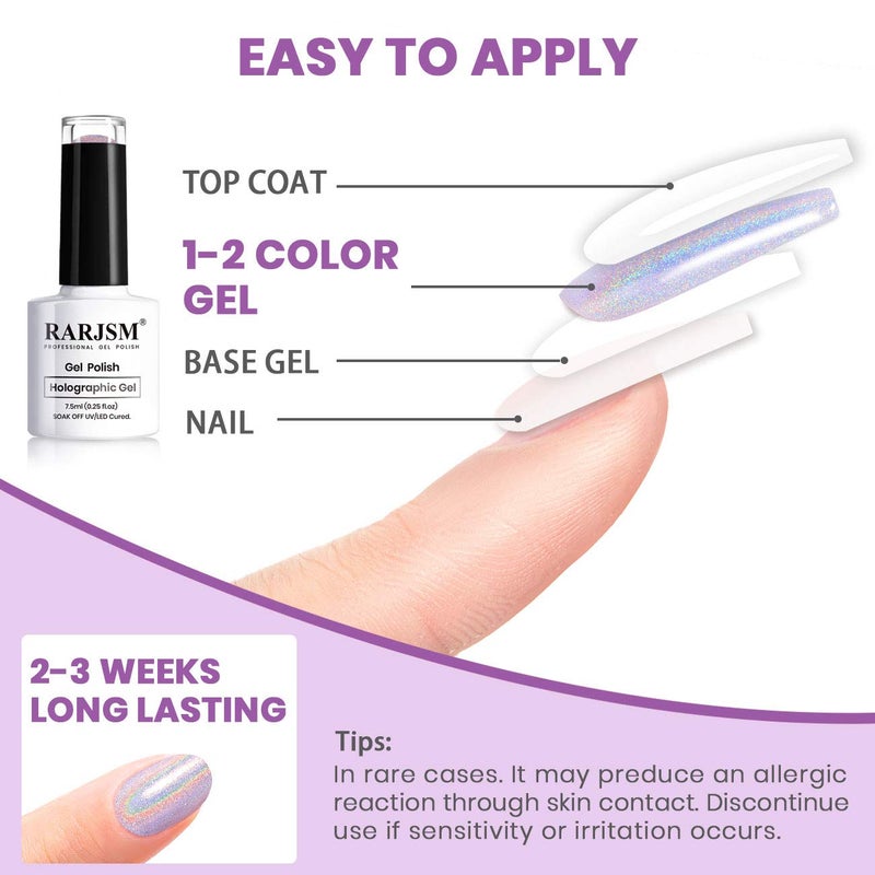 RARJSM Holographic Nail Polish Set 3PCS Rose Gold Silver Red Gel Polish Kit Soak off Nail Gel with Glitter Mermaid Unicorn Effect Curing Required for Nail Art Design Manicure Salon DIY at Home - Image 5