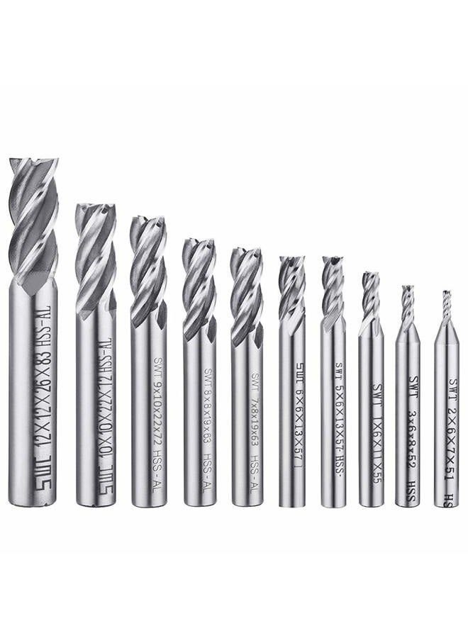 AFUNTA 4-Flute End Mill Straight Shank Drill Bits - 10 Pieces - Image 1