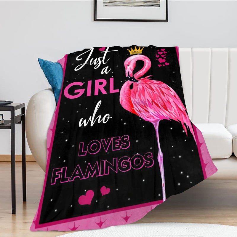 Just A Girl Who Loves Flamingos Blanket Cute Flamingos Decor Throw Blanket Gifts for Girls Super Warm Soft Plush Lightweight Fleece Flannel Blanket Winter Bedding Blanket for Kids Adults Women 40x50