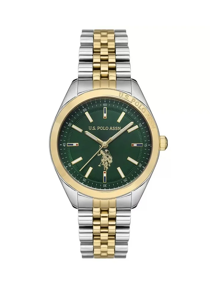 U.S. Polo Assn. Fundamental Women's 37mm Watch with Green Dial & Two Tone Bracelet