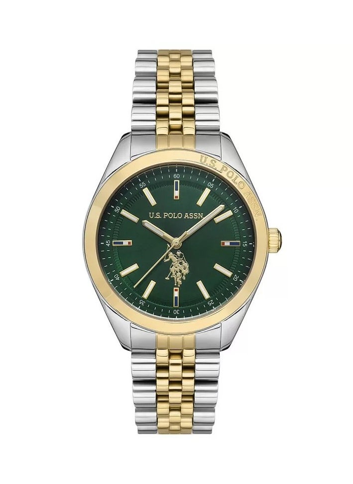 U.S. Polo Assn. Fundamental Women's 37mm Watch with Green Dial & Two Tone Bracelet  - Image 1