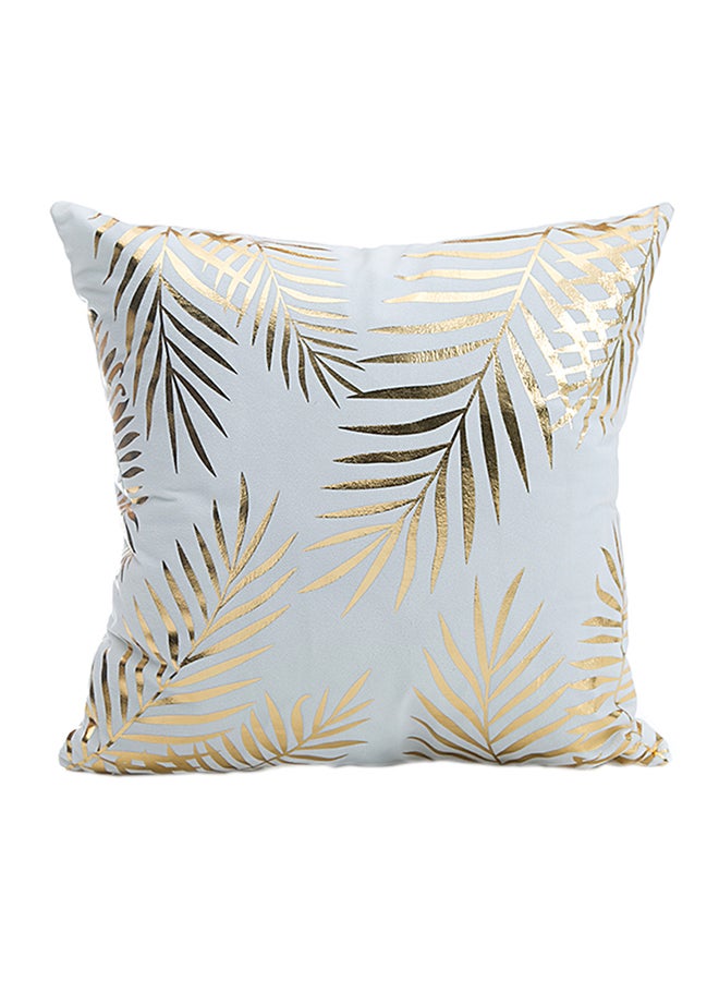 White and Gold Leaf Print Decorative Cushion Cover Skin Friendly 45 by 45 Centimeters - Image 1