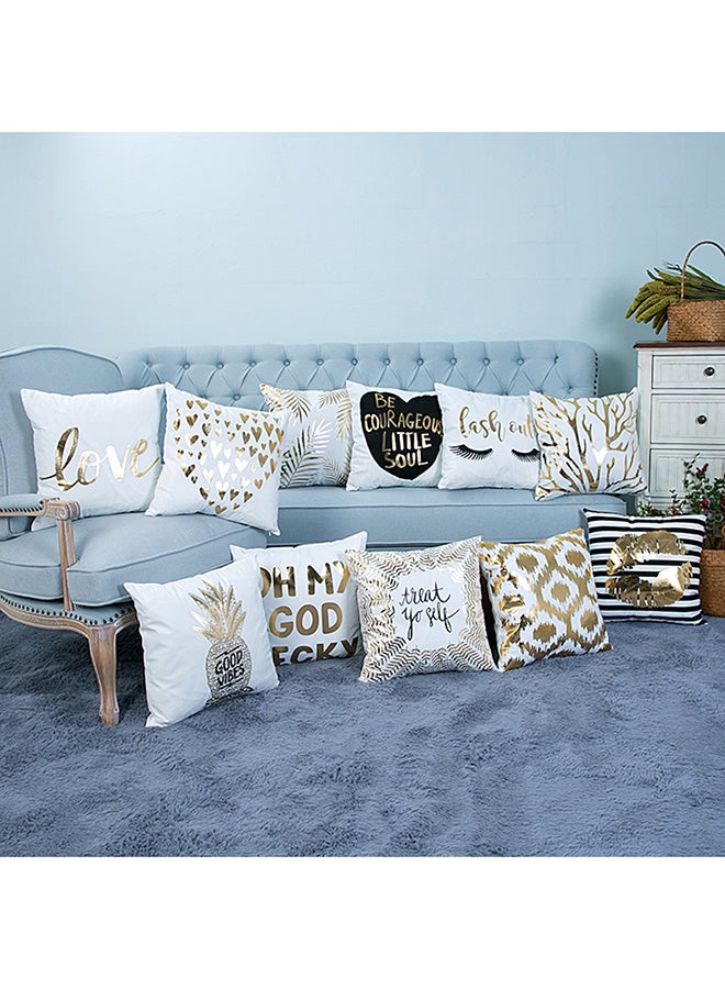 White and Gold Leaf Print Decorative Cushion Cover Skin Friendly 45 by 45 Centimeters - Image 3