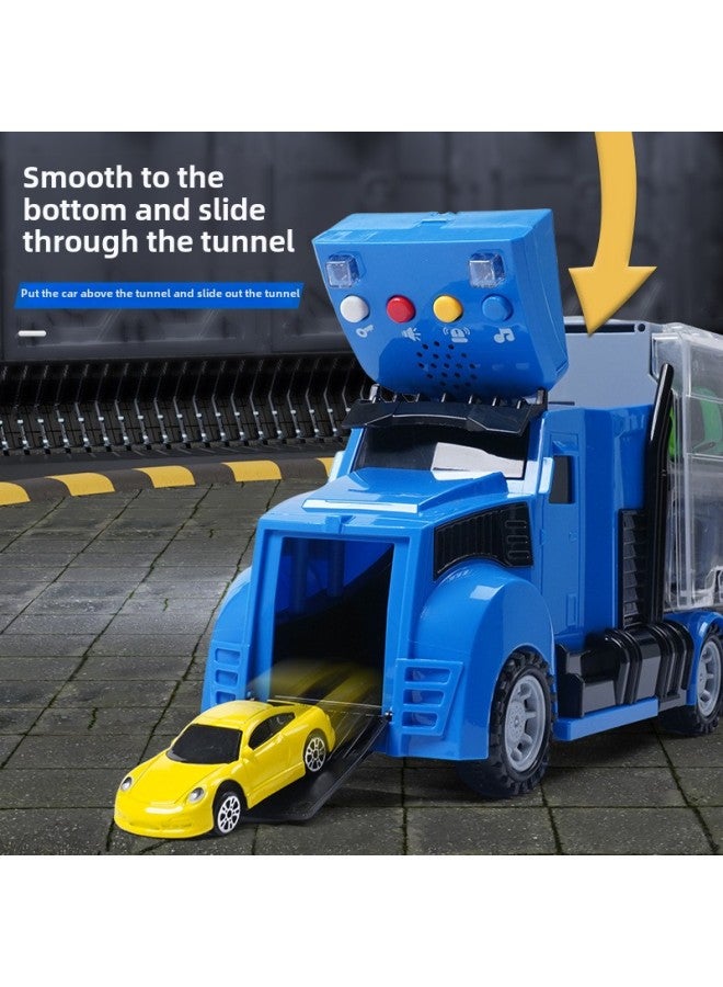 Alloy Engineering Vehicle Children's Storage Container Truck Large Rail Transport Vehicle Early Education Educational Toys Car Wholesale-Color:Engineering Short-head Container Truck + Yellow Fire Truck  - Image 5