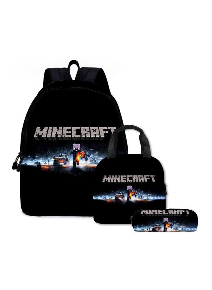 Minecraft backpack lunch bag pencil case three-piece suit men and women leisure sports travel backpack student school backpack - Image 1
