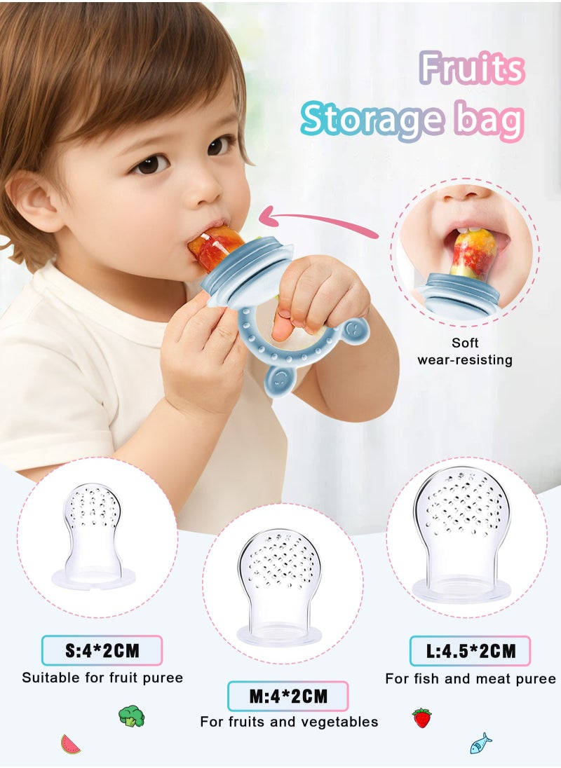 URbazaar 6PCS Baby Silicone Fruit Food Feeder Pacifier & Breastmilk Popsicle Freezer Molds, Chick Teether Toy & Baby Food Storage Containers Frozen Ice Tray for Baby Feeding Teething Safely, BPA Free  - Image 3