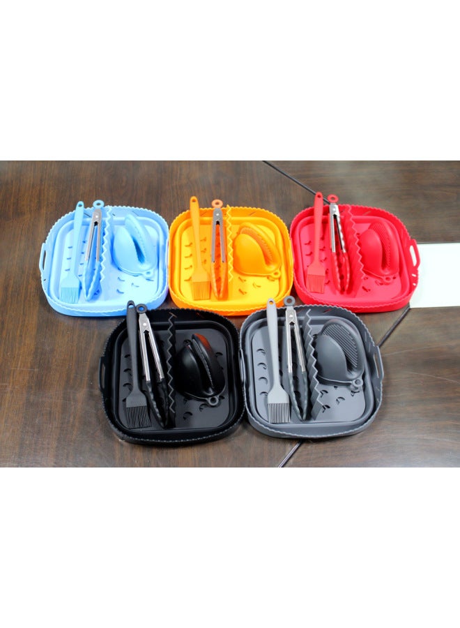 8.5-Inch Air Fryer Pad Square Baking Tray Oil Brush Food Clamp Set Black Grey Kraft Paper Box Silicone Material Comfortable Style-Specifications:Red (zipper Bag)  - Image 5