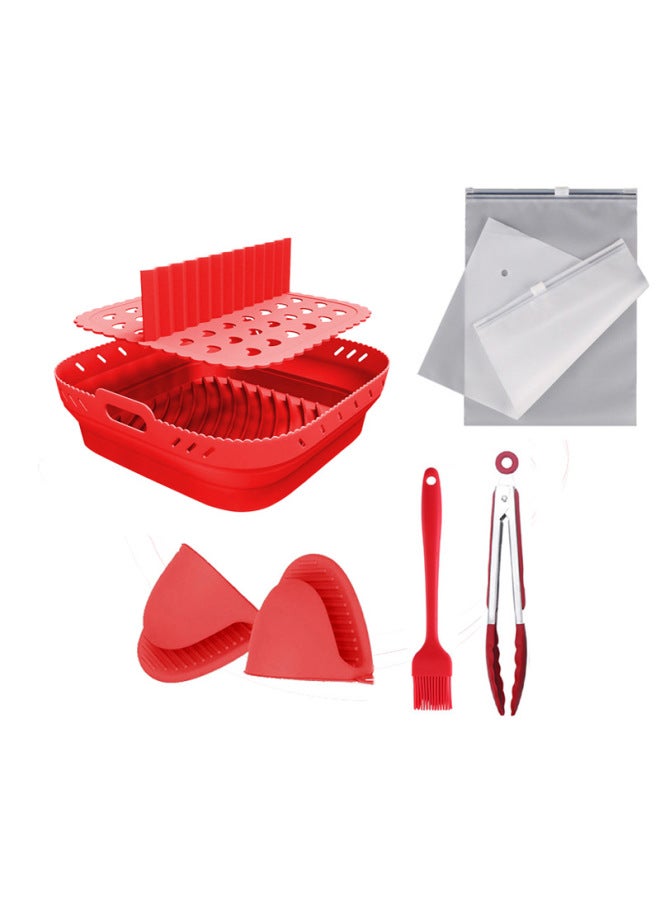 8.5-Inch Air Fryer Pad Square Baking Tray Oil Brush Food Clamp Set Black Grey Kraft Paper Box Silicone Material Comfortable Style-Specifications:Red (zipper Bag)  - Image 1