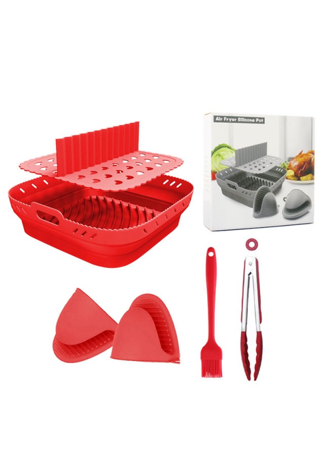 8.5-Inch Air Fryer Pad Square Baking Tray Oil Brush Food Clamp Set Black Grey Kraft Paper Box Silicone Material Comfortable Style-Specifications:Red (zipper Bag)  - Image 2