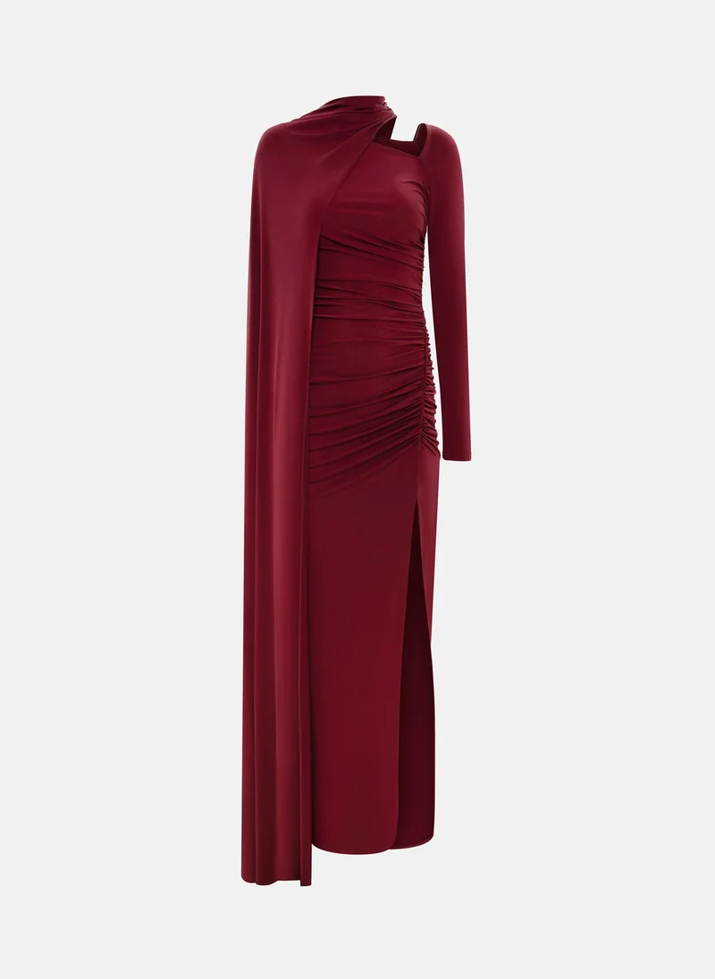 Lichi Jersey maxi dress with one-shoulder cape