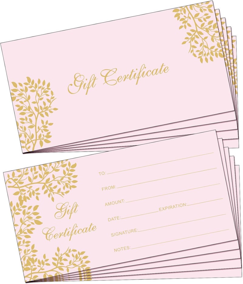 Outus 50 Pcs Christmas Blank Gift Certificates for Business Black Foil Vouchers Coupon Certificates Cards for Spa Salon Restaurants Custom Client Christmas Birthday Gift Card, 3.5 x 7 Inch(Pink) - Image 1