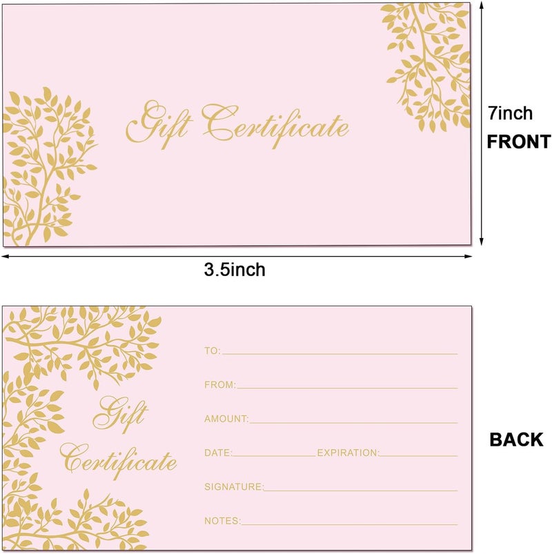 Outus 50 Pcs Christmas Blank Gift Certificates for Business Black Foil Vouchers Coupon Certificates Cards for Spa Salon Restaurants Custom Client Christmas Birthday Gift Card, 3.5 x 7 Inch(Pink) - Image 2