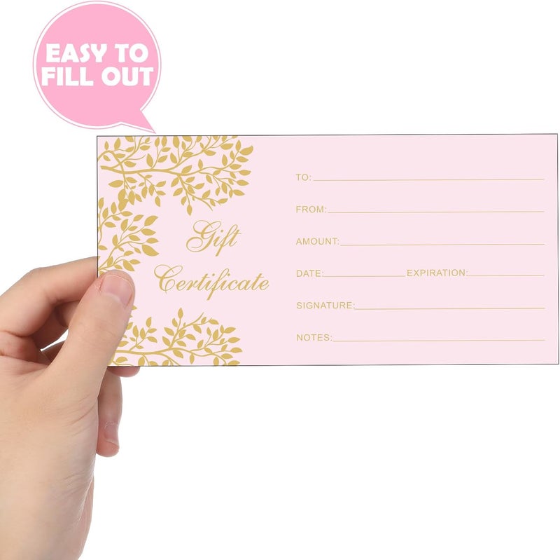 Outus 50 Pcs Christmas Blank Gift Certificates for Business Black Foil Vouchers Coupon Certificates Cards for Spa Salon Restaurants Custom Client Christmas Birthday Gift Card, 3.5 x 7 Inch(Pink) - Image 4