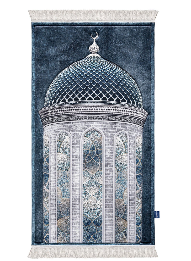 Luxurious highest quality 3D Mosque Dome Prayer Rug - Premium Soft Islamic Prayer Mat with Anti-Slip Base, Elegant Masjid Design, Thick Padded Muslim Prayer Carpet for Comfort & Spiritual Focus (Blue & Silver) - Image 2