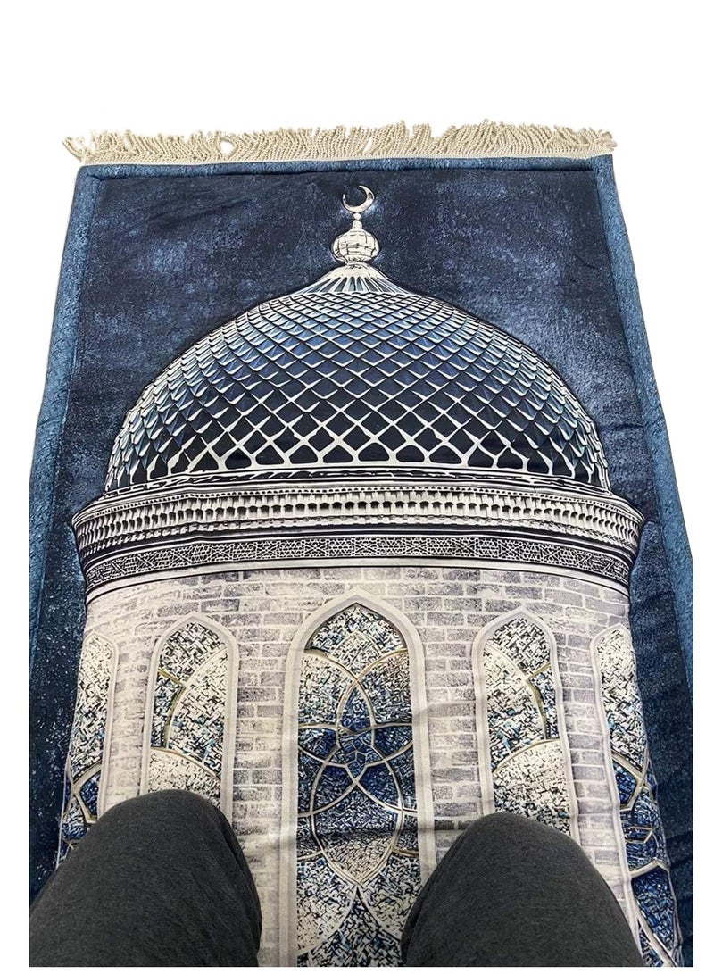 Luxurious highest quality 3D Mosque Dome Prayer Rug - Premium Soft Islamic Prayer Mat with Anti-Slip Base, Elegant Masjid Design, Thick Padded Muslim Prayer Carpet for Comfort & Spiritual Focus (Blue & Silver) - Image 3