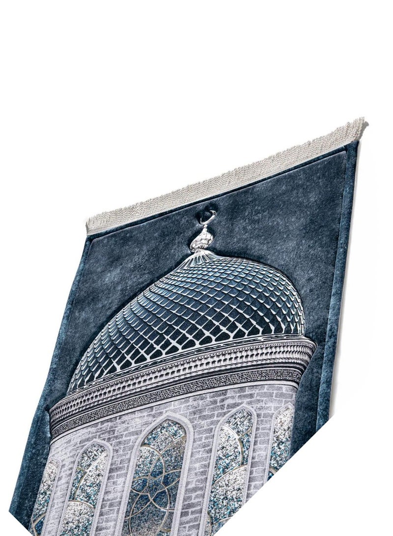 Luxurious highest quality 3D Mosque Dome Prayer Rug - Premium Soft Islamic Prayer Mat with Anti-Slip Base, Elegant Masjid Design, Thick Padded Muslim Prayer Carpet for Comfort & Spiritual Focus (Blue & Silver) - Image 5