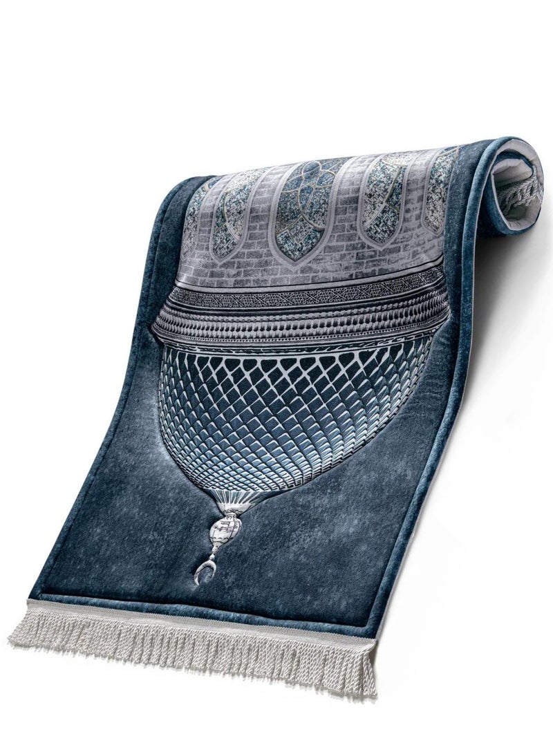 Luxurious highest quality 3D Mosque Dome Prayer Rug - Premium Soft Islamic Prayer Mat with Anti-Slip Base, Elegant Masjid Design, Thick Padded Muslim Prayer Carpet for Comfort & Spiritual Focus (Blue & Silver) - Image 4