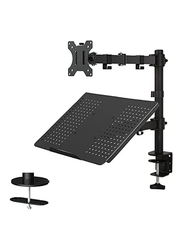 erorex Laptop Monitor Mount Stand with Keyboard Tray, Adjustable Notebook Desk Mount with Clamp and Grommet Mounting Base for 33 to 68cm LCD Computer Screens Up to 10kg, Notebook up to 40cm - Image 1