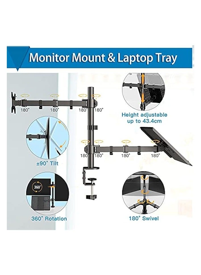 erorex Laptop Monitor Mount Stand with Keyboard Tray, Adjustable Notebook Desk Mount with Clamp and Grommet Mounting Base for 33 to 68cm LCD Computer Screens Up to 10kg, Notebook up to 40cm - Image 5