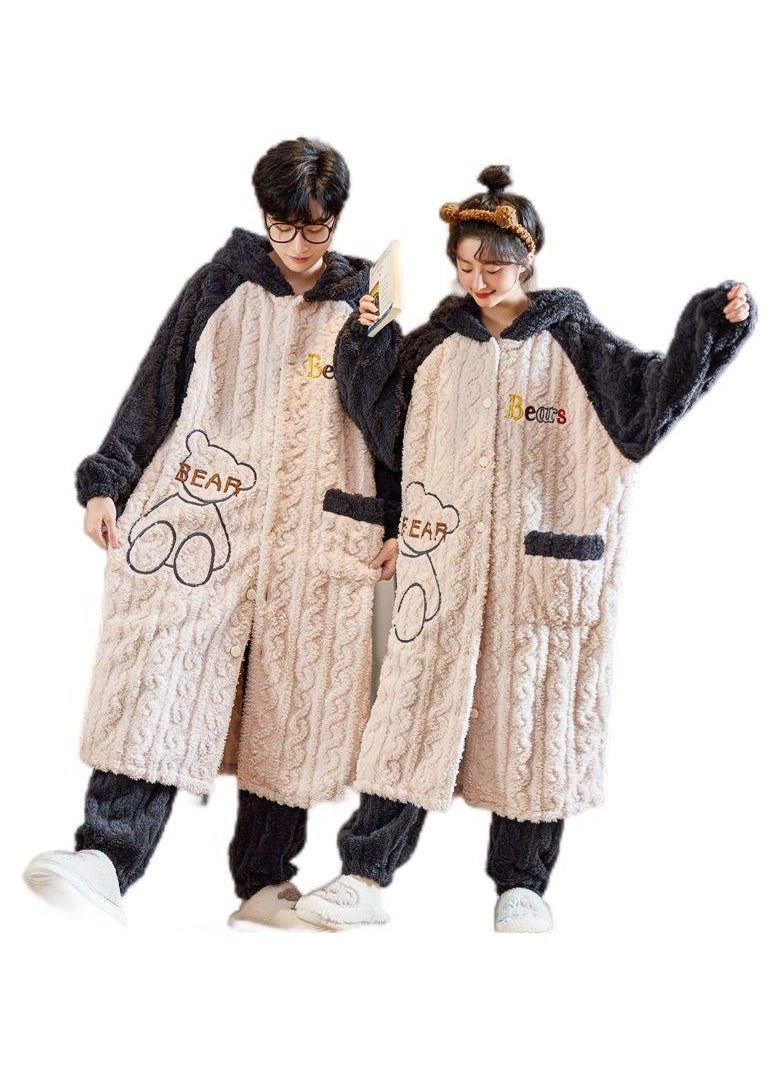 KUYING Sleeping gowns, long coral plush and plush, winter home wear for couples, worn externally  - Image 1