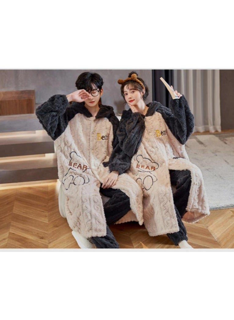 KUYING Sleeping gowns, long coral plush and plush, winter home wear for couples, worn externally  - Image 3