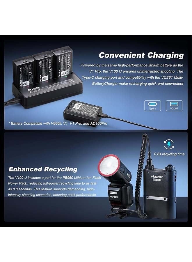 GODOX V100F Flash V100-F 100w Round Head Touchscreen Flash for Fuji Cameras with 2.4G Wireless, External Flash, and Global Shutter Flash Sync Speed of 1/80000s, Equipped with Built-in Lithium Battery. - Image 2